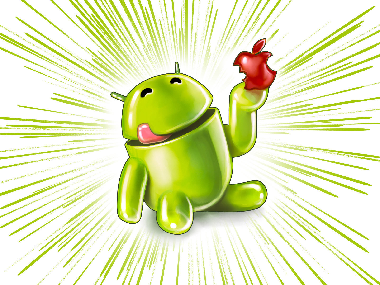 Android comiendo un apple