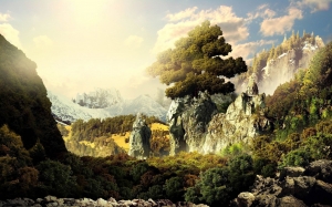 Árbol de la vida en la cima de un acantilado rocoso